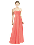 Coral A-Line Sweetheart Strapless Long Bridesmaid Dress Melany