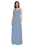 Long Sheath V-Neck Sleeveless Dusty Blue Chiffon Bridesmaid Dress Marla