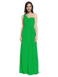 Long A-Line One Shoulder Sweetheart Sleeveless Green Chiffon Bridesmaid Dress Ida