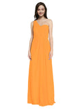 Long A-Line One Shoulder Sweetheart Sleeveless Orange Chiffon Bridesmaid Dress Ida