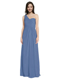 Long A-Line One Shoulder Sweetheart Sleeveless Windsor Blue Chiffon Bridesmaid Dress Ida