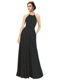 Black A-Line Halter Sleeveless Long Bridesmaid Dress Taylor