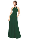 Dark Green A-Line Halter Sleeveless Long Bridesmaid Dress Taylor