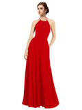 Dark Red A-Line Halter Sleeveless Long Bridesmaid Dress Taylor