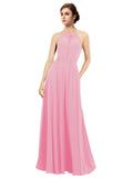 Hot Pink A-Line Halter Sleeveless Long Bridesmaid Dress Taylor