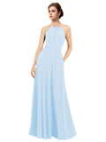 Light Sky Blue A-Line Halter Sleeveless Long Bridesmaid Dress Taylor
