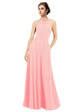 Salmon A-Line Halter Sleeveless Long Bridesmaid Dress Taylor