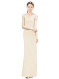 Light Champagne Mermaid, Fit and Flare Bateau, High Neck Sleeveless Long Bridesmaid Dress Emilee 