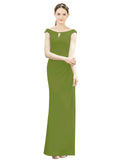 Olive Green Mermaid, Fit and Flare Bateau, High Neck Sleeveless Long Bridesmaid Dress Emilee 