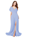 RightBrides Marisol Lavender A-Line V-Neck Cap Sleeves Long Bridesmaid Dress
