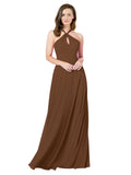 Brown A-Line Halter Sleeveless Long Bridesmaid Dress Chandler