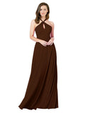 Chocolate A-Line Halter Sleeveless Long Bridesmaid Dress Chandler