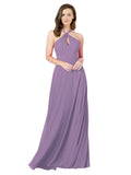 Dark Lavender A-Line Halter Sleeveless Long Bridesmaid Dress Chandler
