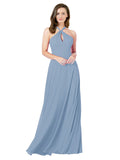 Dusty Blue A-Line Halter Sleeveless Long Bridesmaid Dress Chandler