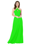 Lime Green A-Line Halter Sleeveless Long Bridesmaid Dress Chandler