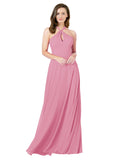 Skin Pink A-Line Halter Sleeveless Long Bridesmaid Dress Chandler