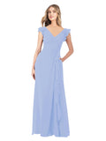Lavender A-Line V-Neck Cap Sleeves Long Bridesmaid Dress Taryn
