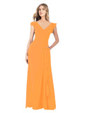 Orange A-Line V-Neck Cap Sleeves Long Bridesmaid Dress Taryn