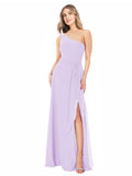 Lilac A-Line One Shoulder Sleeveless Long Bridesmaid Dress Doris