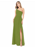 Olive Green A-Line One Shoulder Sleeveless Long Bridesmaid Dress Doris