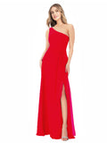 Red A-Line One Shoulder Sleeveless Long Bridesmaid Dress Doris