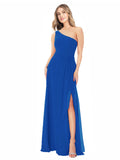 Royal Blue A-Line One Shoulder Sleeveless Long Bridesmaid Dress Doris