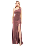 Cinnamon Rose A-Line One Shoulder Long Sleeveless Stretch Velvet Bridesmaid Dress Daniel