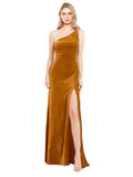 Gold A-Line One Shoulder Long Sleeveless Stretch Velvet Bridesmaid Dress Daniel