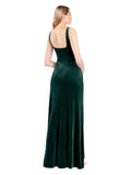 Dark Green A-Line Square Long Sleeveless Stretch Velvet Bridesmaid Dress Violla