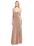 Pink A-Line V-Neck Long Sleeveless Stretch Velvet Bridesmaid Dress Jeffery