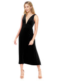 Black A-Line V-Neck Short Sleeveless Stretch Velvet Bridesmaid Dress Albany
