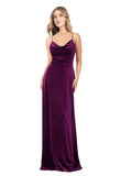Grape A-Line Scoop V-Neck Long Sleeveless Stretch Velvet Bridesmaid Dress Yvette