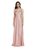 Rose Gold V-Neck Long Sleeveless Sequin Bridesmaid Dress Adrielle