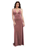 Cinnamon Rose A-Line V-Neck Long Sleeveless Stretch Velvet Bridesmaid Dress Carter