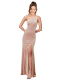 Pink Sheath One Shoulder Long Sleeveless Stretch Velvet Bridesmaid Dress Yana