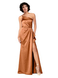 Orange A-Line One Shoulder Sleeveless Long Silky Satin Bridesmaid Dress Loire