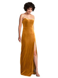 Gold Sheath Strapless Long Sleeveless Stretch Velvet Bridesmaid Dress Xena