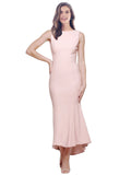 RightBrides Catina Midi Short Sheath High Neck Midi Length Sleeveless Pink Stretch Crepe Bridesmaid Dress