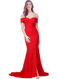 RightBrides Lemus Long Mermaid Sweetheart Floor Length Off the Shoulder Red Stretch Crepe Bridesmaid Dress