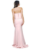 RightBrides Mark Long A-Line Strapless Floor Length Sleeveless Pink Stretch Crepe Bridesmaid Dress