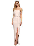 RightBrides Ottawa Long Sheath Strapless Floor Length Sleeveless Nude Stretch Crepe Bridesmaid Dress