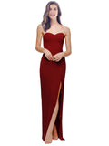 RightBrides Salima Long Sheath Sweetheart Floor Length Sleeveless Burgundy Stretch Crepe Bridesmaid Dress