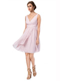 RightBrides Remy Best A-Line V-Neck Knee Length Sleeveless Short Bridesmaid Dresses