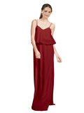 Long A-Line Spaghetti Straps Sleeveless Burgundy Chiffon Bridesmaid Dress Mackenzie