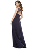 Dark Navy A-Line V-Neck Sleeveless Long Bridesmaid Dress Keely