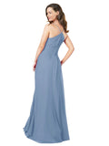 Dusty Blue A-Line V-Neck Sleeveless Long Bridesmaid Dress Keeley