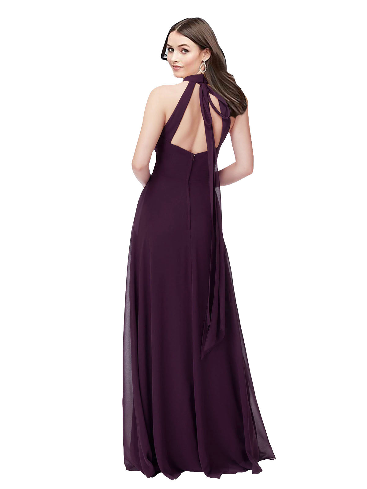 Grape A-Line Halter High Neck Sleeveless Long Bridesmaid Dress Laine