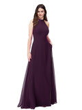 Grape A-Line Halter High Neck Sleeveless Long Bridesmaid Dress Laine