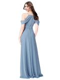 Dusty Blue A-Line Off the Shoulder Sleeveless Long Bridesmaid Dress Kayli