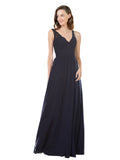 Dark Navy A-Line V-Neck Sleeveless Long Bridesmaid Dress Keely